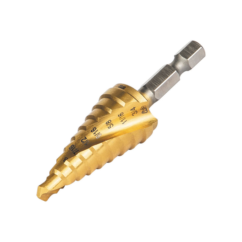 Klein Tools 25963 Step Drill Bit, Spiral Double-Fluted, 1/4-Inch To 3/4-Inch, Vaco