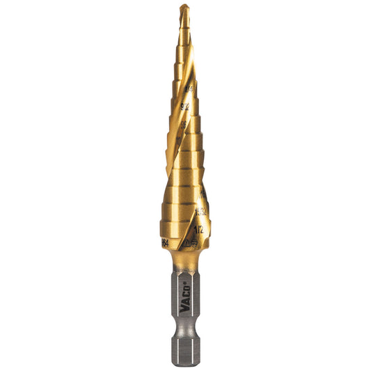 Klein Tools 25964 Step Drill Bit, Spiral Double-Fluted, 1/8-Inch To 1/2-Inch, Vaco