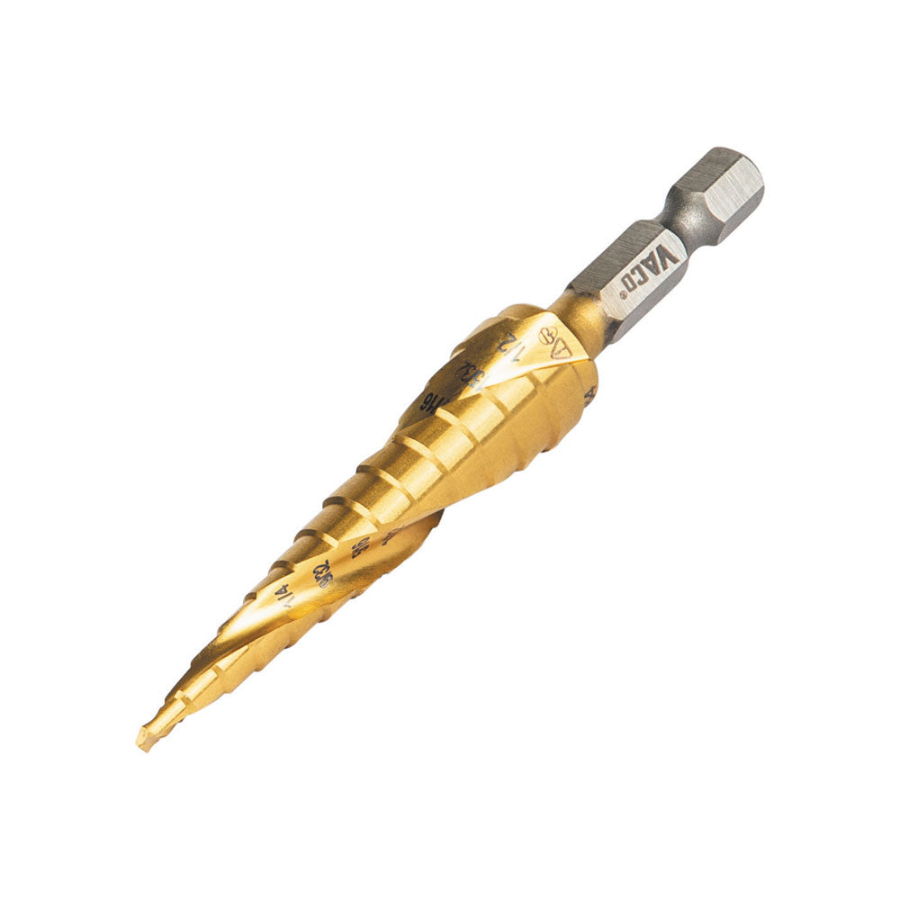 Klein Tools 25964 Step Drill Bit, Spiral Double-Fluted, 1/8-Inch To 1/2-Inch, Vaco