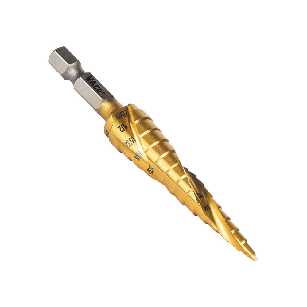 Klein Tools 25964 Step Drill Bit, Spiral Double-Fluted, 1/8-Inch To 1/2-Inch, Vaco