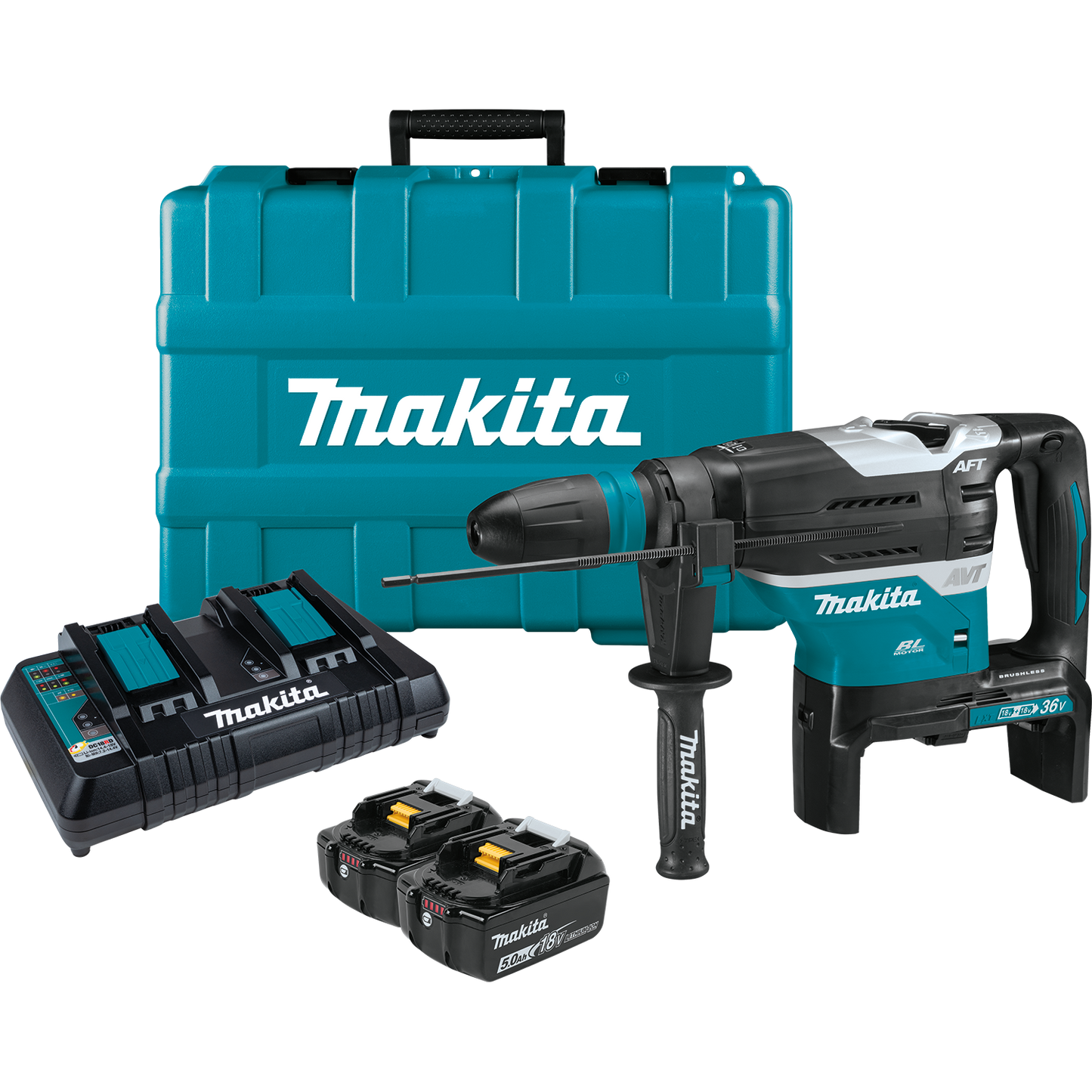 Makita XRH07PTUN 36V (18V X2) LXT® Brushless 1‑9/16" SDS‑MAX Advanced AVT® Rotary Hammer Kit, AFT®, AWS® (5.0Ah)