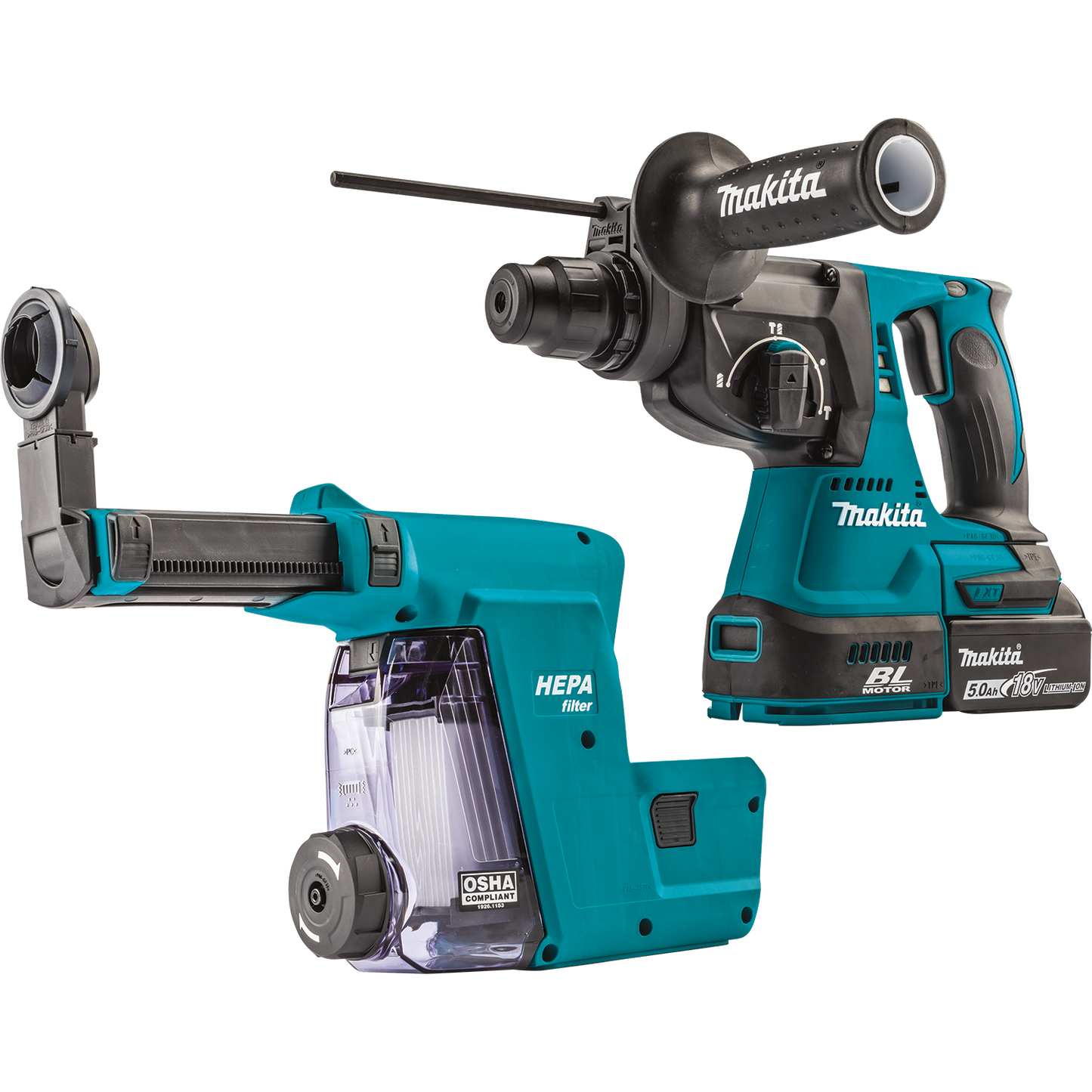 Makita XRH011TWX 18V LXT® Lithium‑Ion Brushless Cordless 1" SDS‑PLUS Rotary Hammer Kit, w/ HEPA Dust Extractor Attachment (5.0Ah)