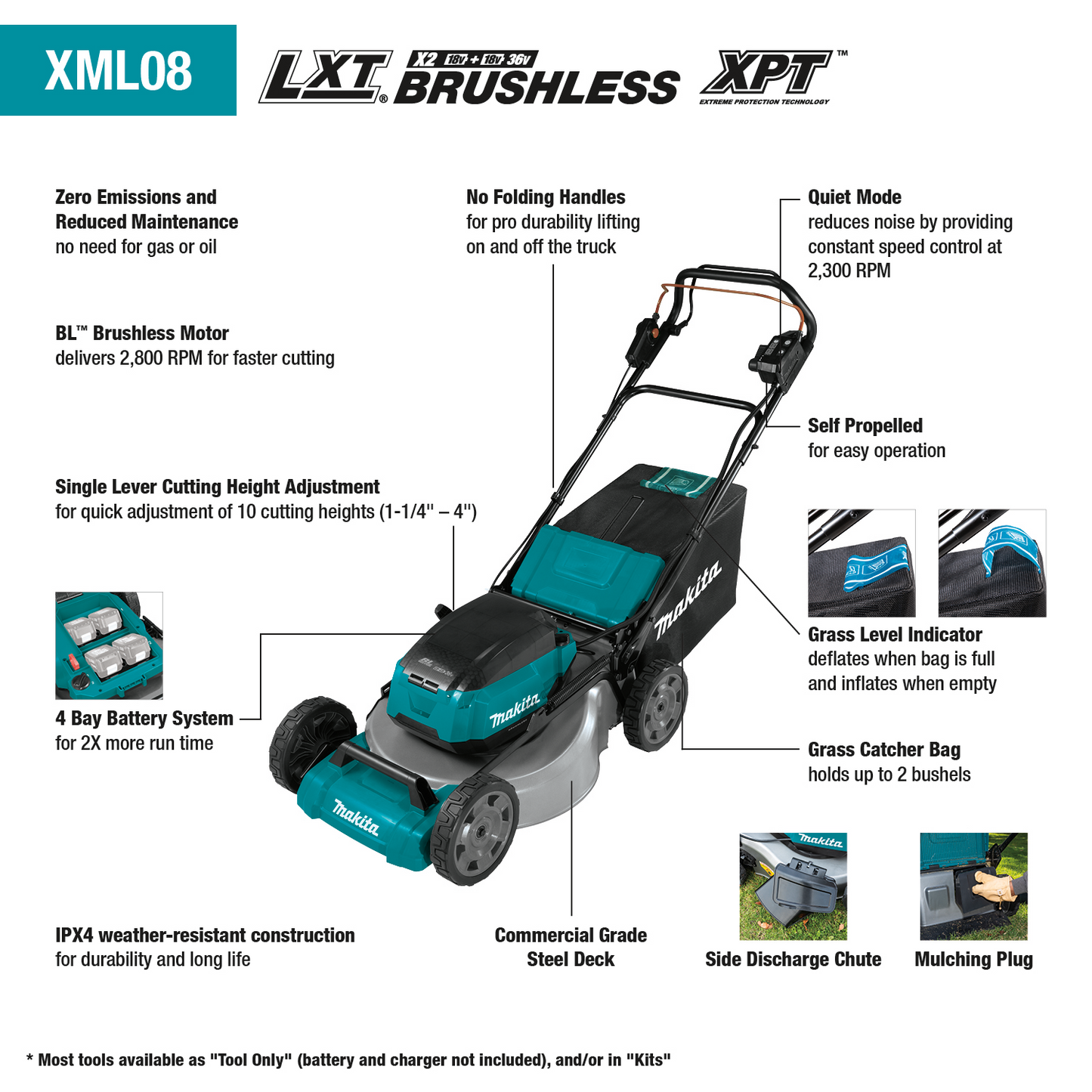 Makita XML08Z 36V (18V X2) LXT® Brushless 21" Self‑Propelled Commercial Lawn Mower, Tool Only