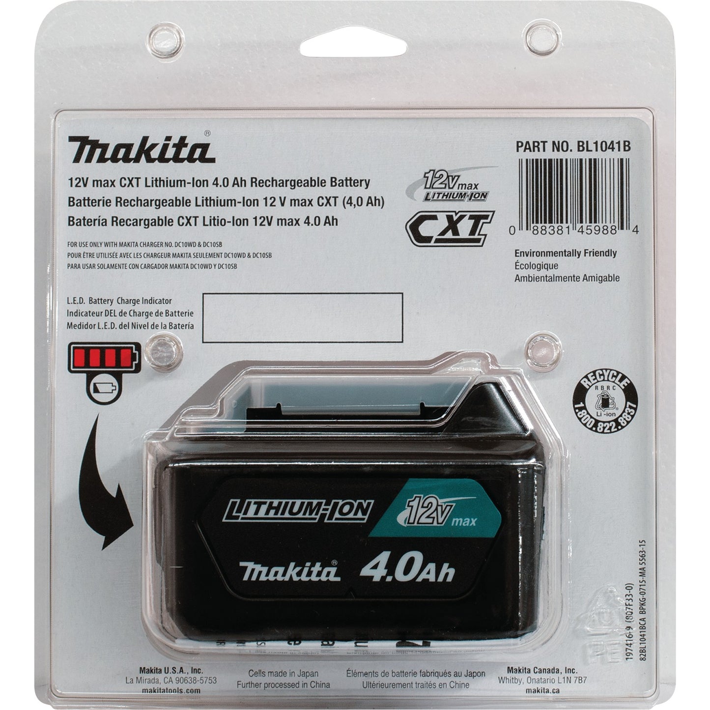 Makita BL1041B 12V max CXT® Lithium‑Ion 4.0Ah Battery