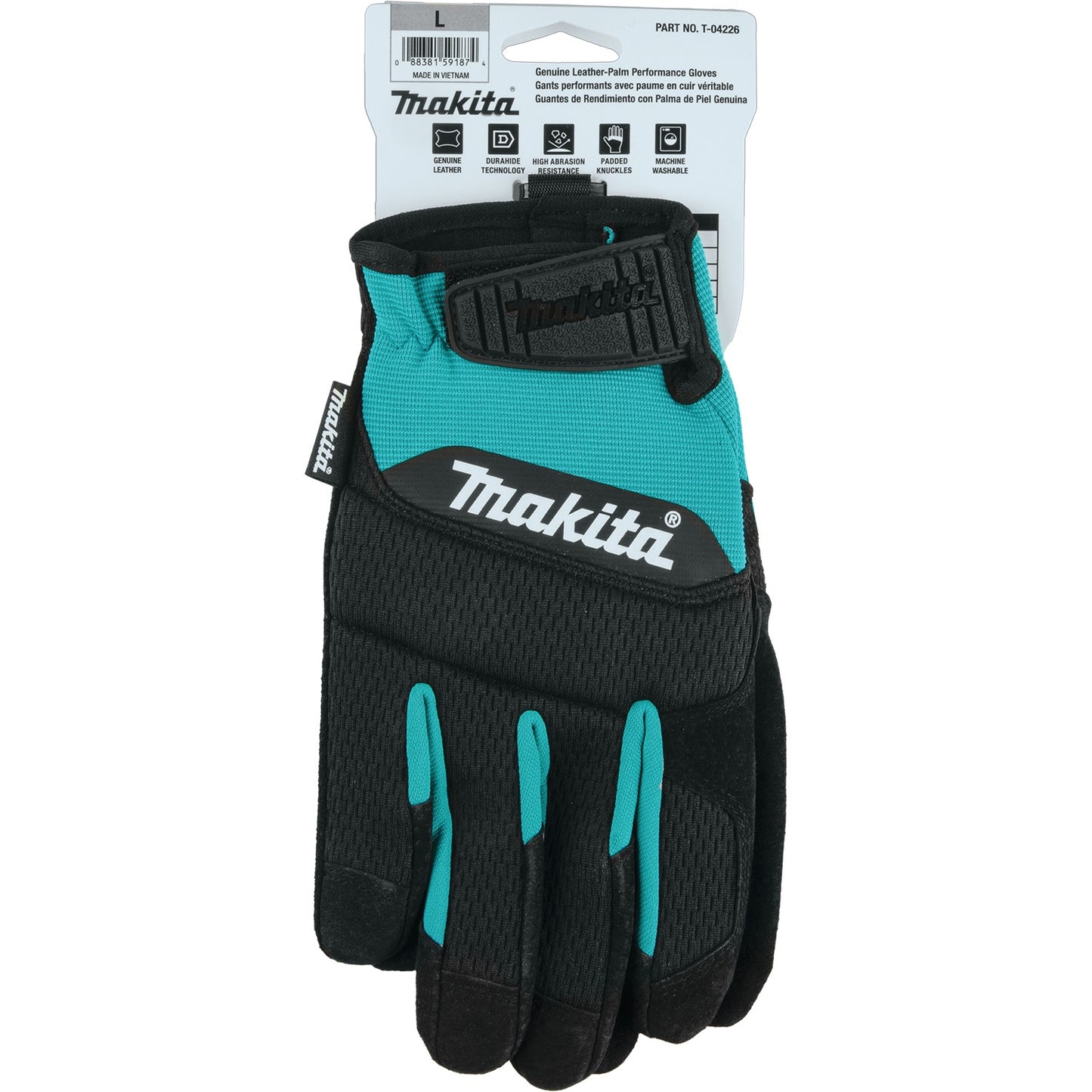 Makita T-04226 100% Genuine Leather‑Palm Performance Gloves (Large)