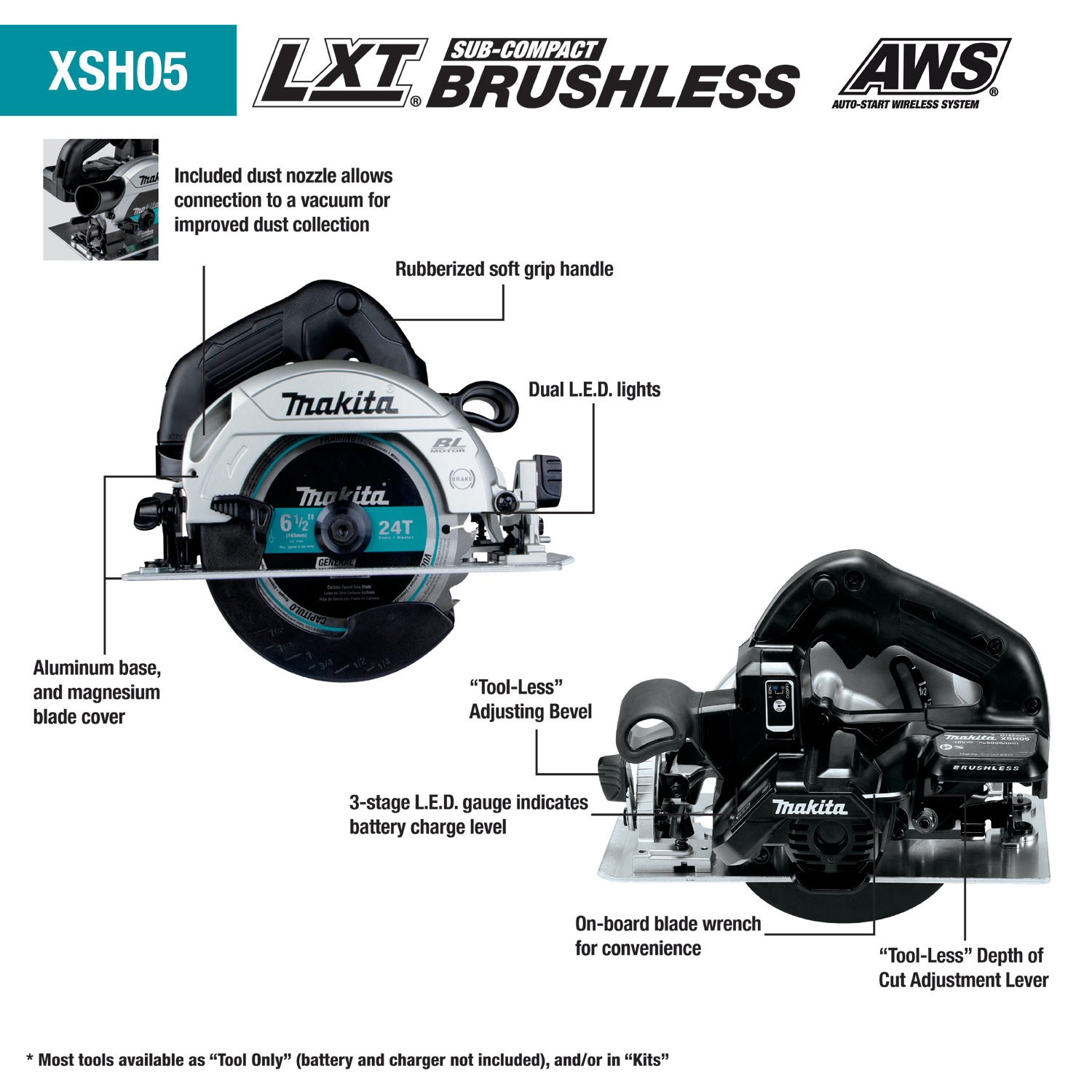 Makita XSH05ZB 18V LXT LithiumIon SubCompact Brushless Cordless 61 2 Circular Saw AWS Capable Tool Only KPaul Tools