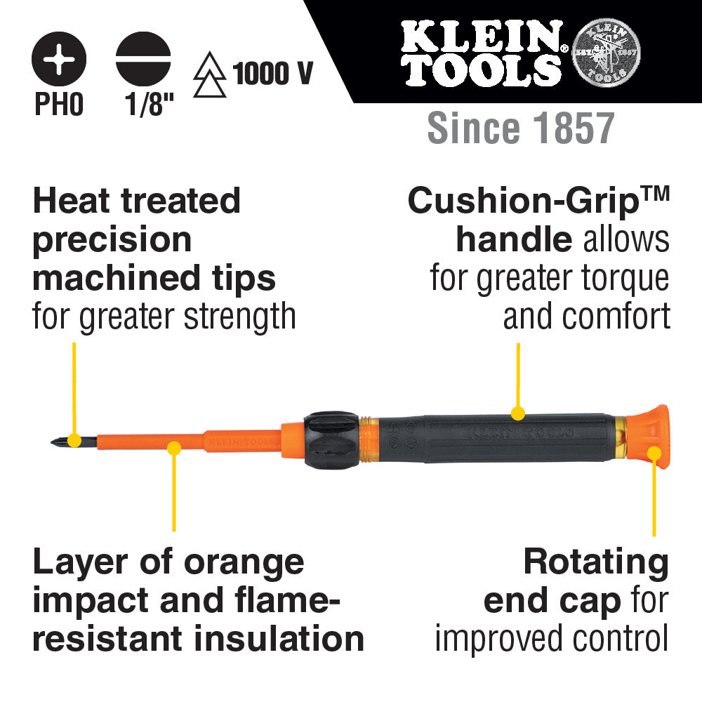 Klein Tools 32581INS 2-In-1 Insulated Electronics Screwdriver, Phillips, Slotted Bits