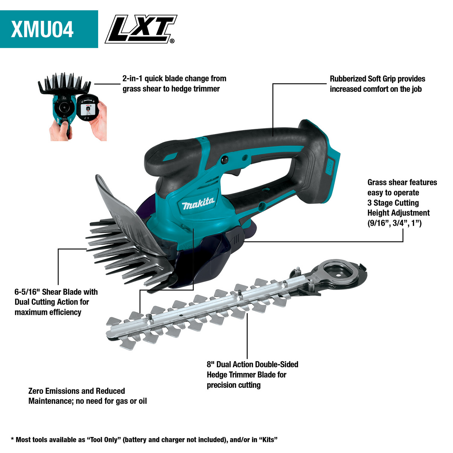 Makita XMU04ZX 18V LXT® Lithium‑Ion Cordless Grass Shear with Hedge Trimmer Blade, Tool Only