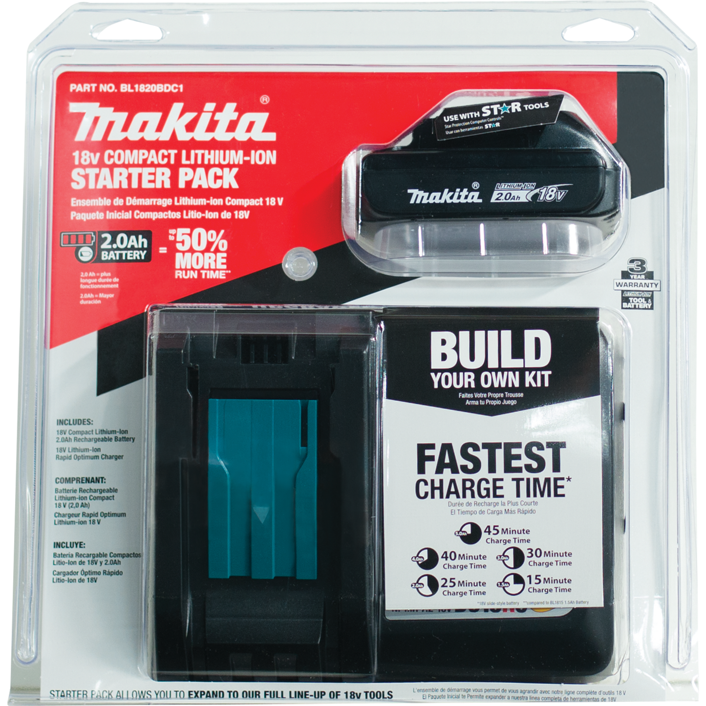 Makita BL1820BDC1 18V LXT® Lithium‑Ion Compact Battery and Rapid Charger Starter Pack (2.0Ah)