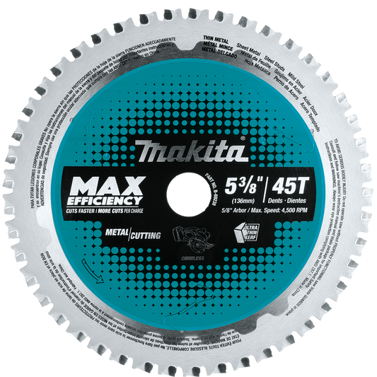 Makita B-69238 5‑3/8" 45T Carbide‑Tipped Max Efficiency Saw Blade, Ferrous Metal‑Thin Gauge