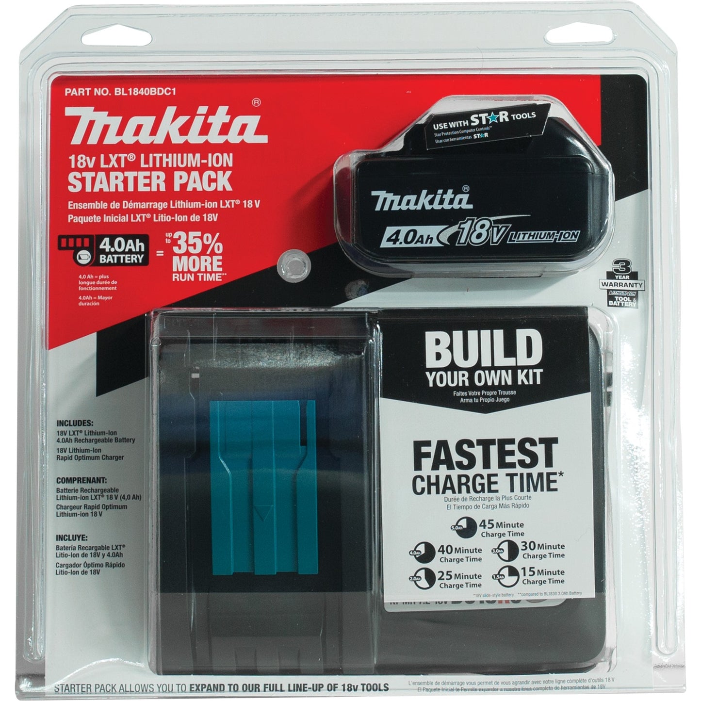 Makita BL1840BDC1 18V LXT® Lithium‑Ion Battery and Charger Starter Pack (4.0Ah)