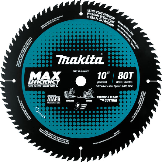 Makita B-66977 10" 80T Carbide‑Tipped Max Efficiency Miter Saw Blade