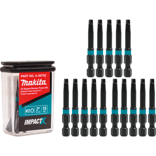 Makita A-99792 ImpactX™ #2 Square Recess 2″ Power Bit, 15/pk