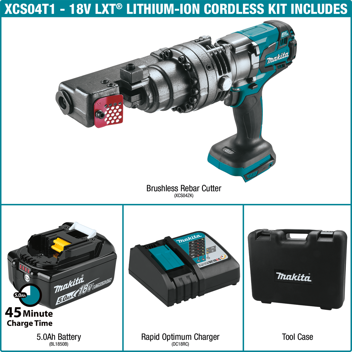 Makita XCS04T1 18V LXT® Lithium‑Ion Brushless Cordless Rebar Cutter Kit (5.0Ah)