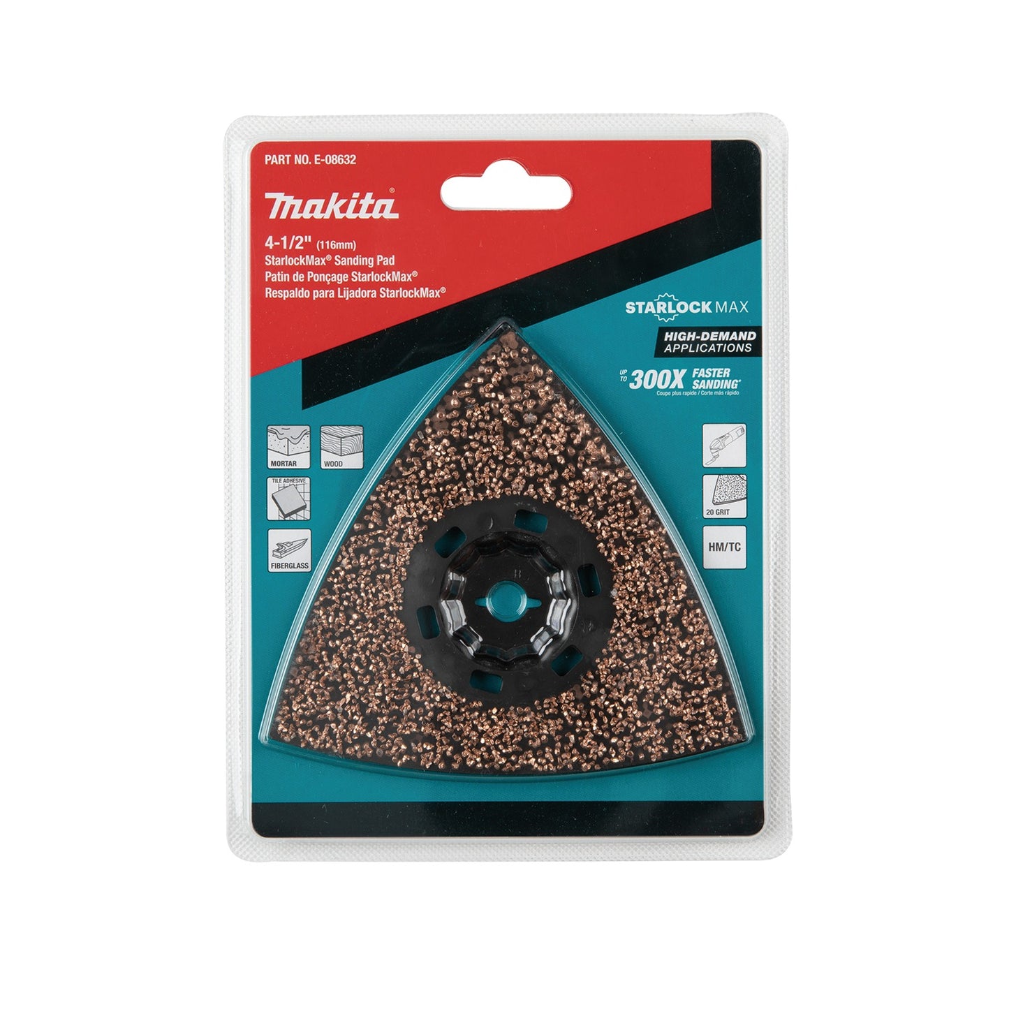 Makita E-08632 StarlockMax® Oscillating Multi‑Tool 4‑1/2" Tungsten Carbide 20 Grit Delta Triangle Sanding Pad
