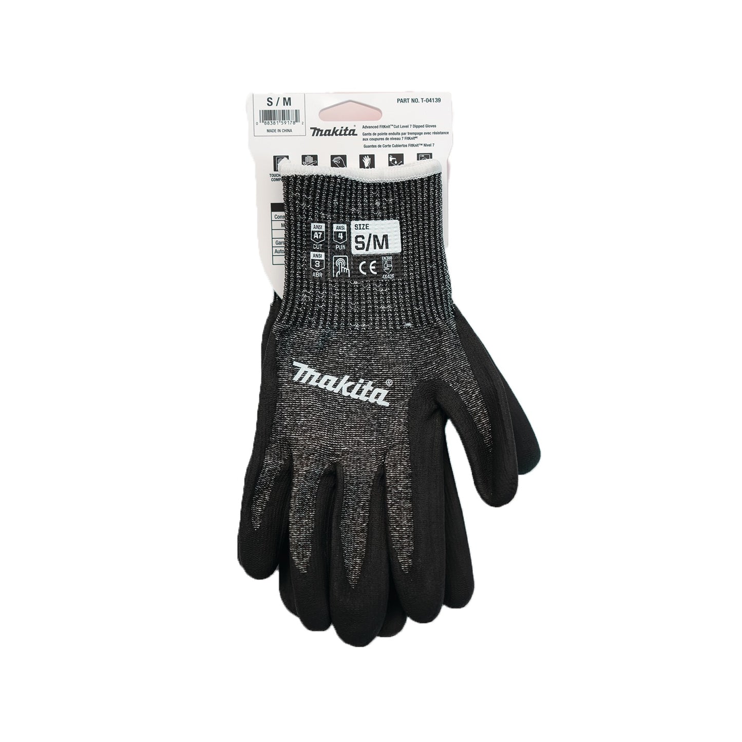 Makita T-04139 Advanced FitKnit™ Cut Level 7 Nitrile Coated Dipped Gloves (Small/Medium)