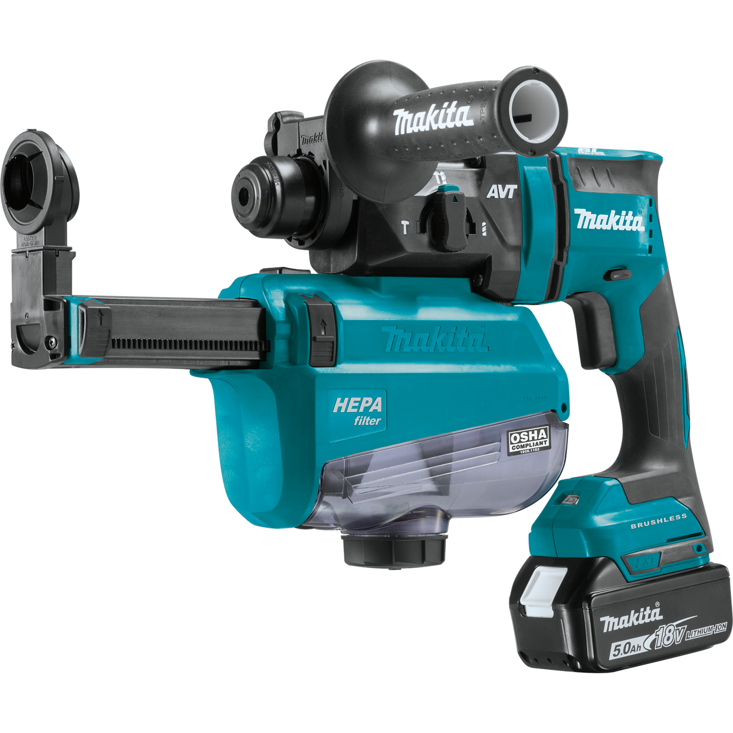 Makita XRH12TW 18V LXT® Lithium‑Ion Brushless Cordless 11/16" SDS‑PLUS AVT® Rotary Hammer Kit, w/ HEPA Dust Extractor, AWS® Capable (5.0Ah)