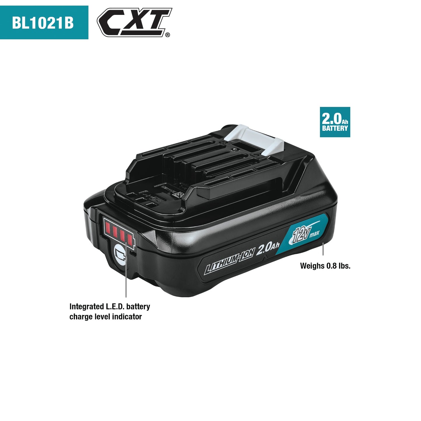 Makita BL1021B-2 12V max CXT® Lithium‑Ion 2.0Ah Battery, 2/pk