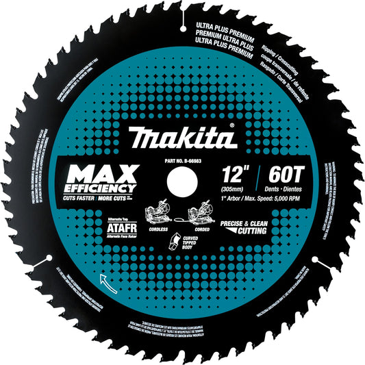 Makita B-66983 12" 60T Carbide‑Tipped Max Efficiency Miter Saw Blade