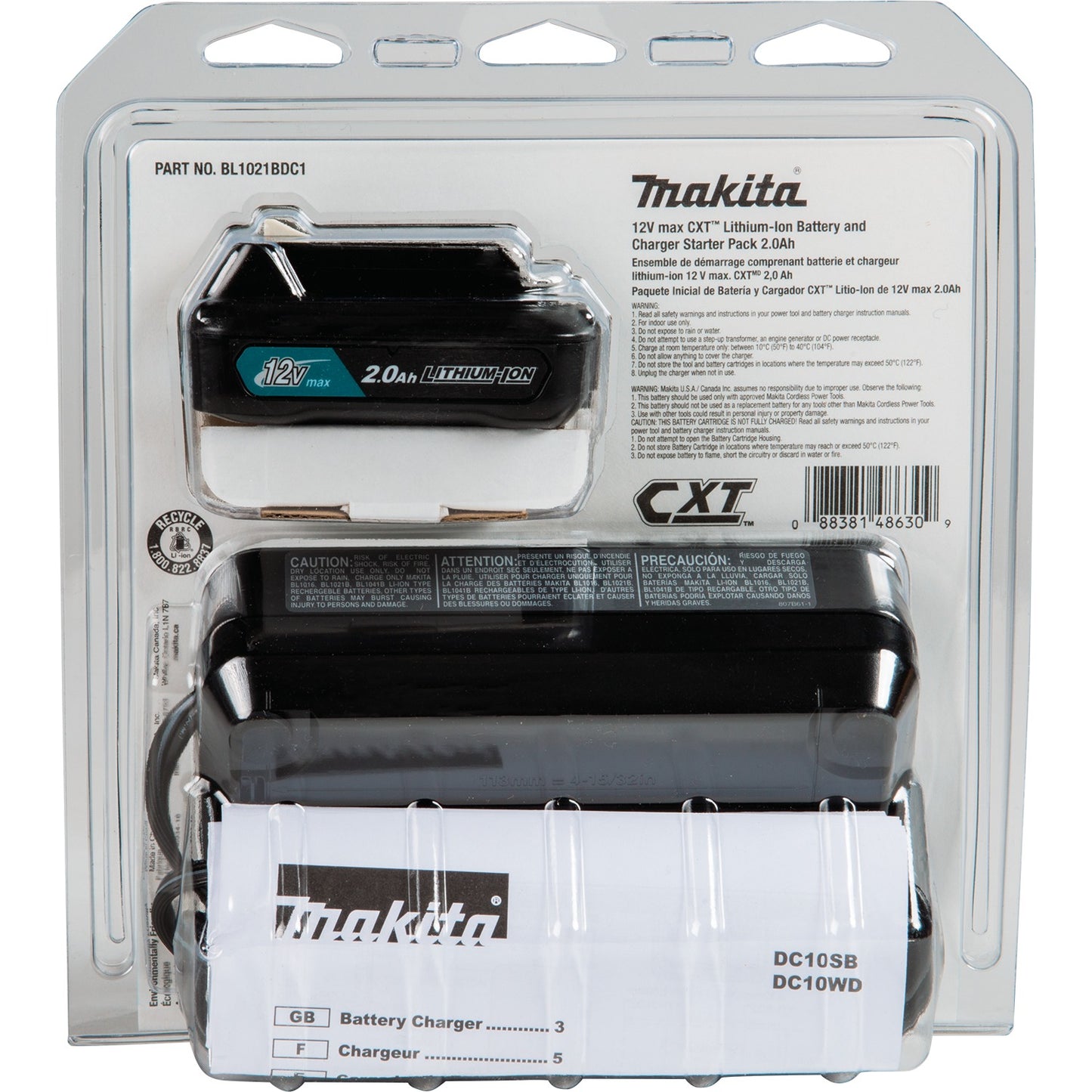 Makita BL1021BDC1 12V max CXT® Lithium‑Ion Battery and Charger Starter Pack (2.0Ah)