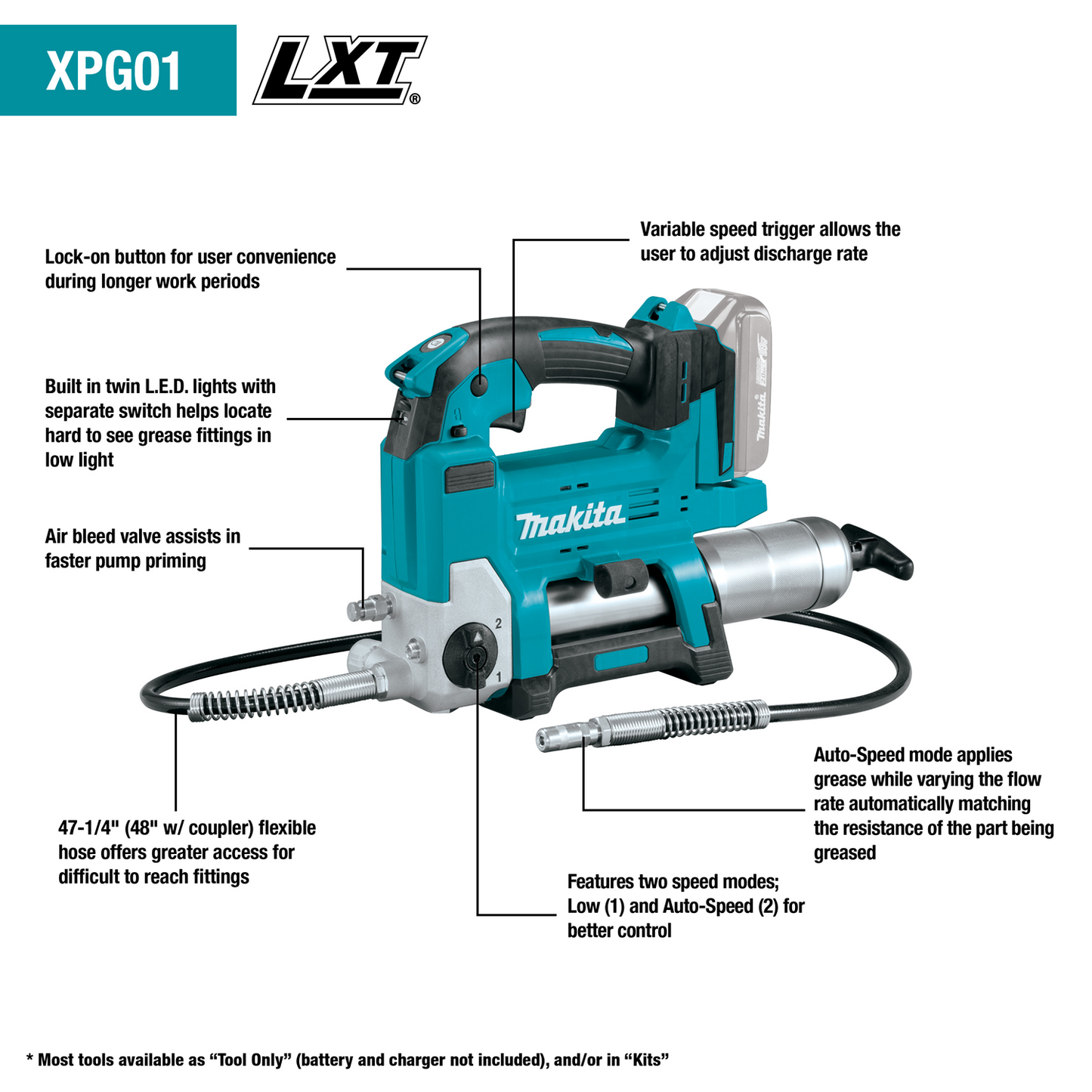 Makita XPG01SR1 18V LXT® Lithium‑Ion Cordless Grease Gun Kit (2.0Ah)