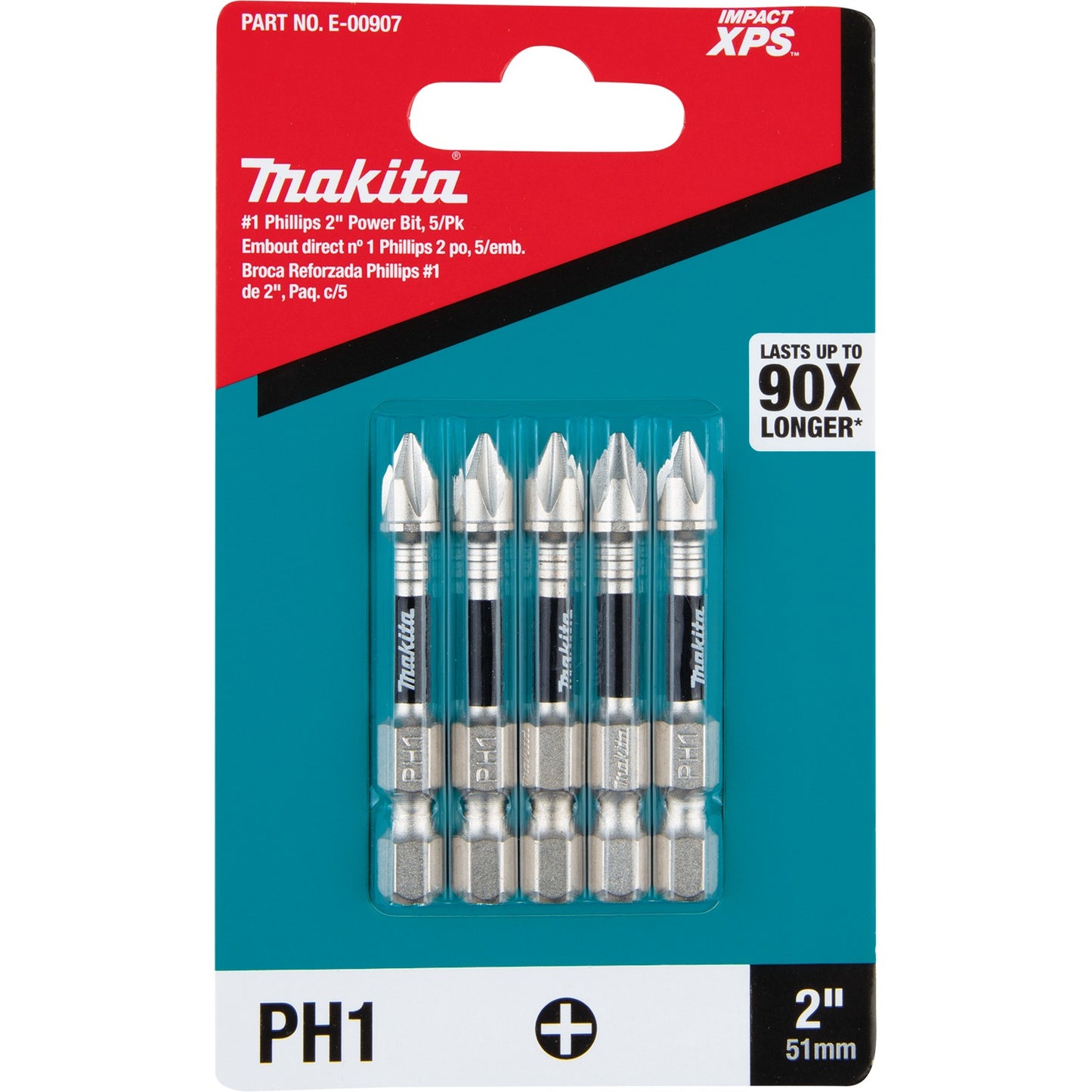 Makita E-00907 Impact XPS® #1 Phillips 2" Power Bit, 5/pk