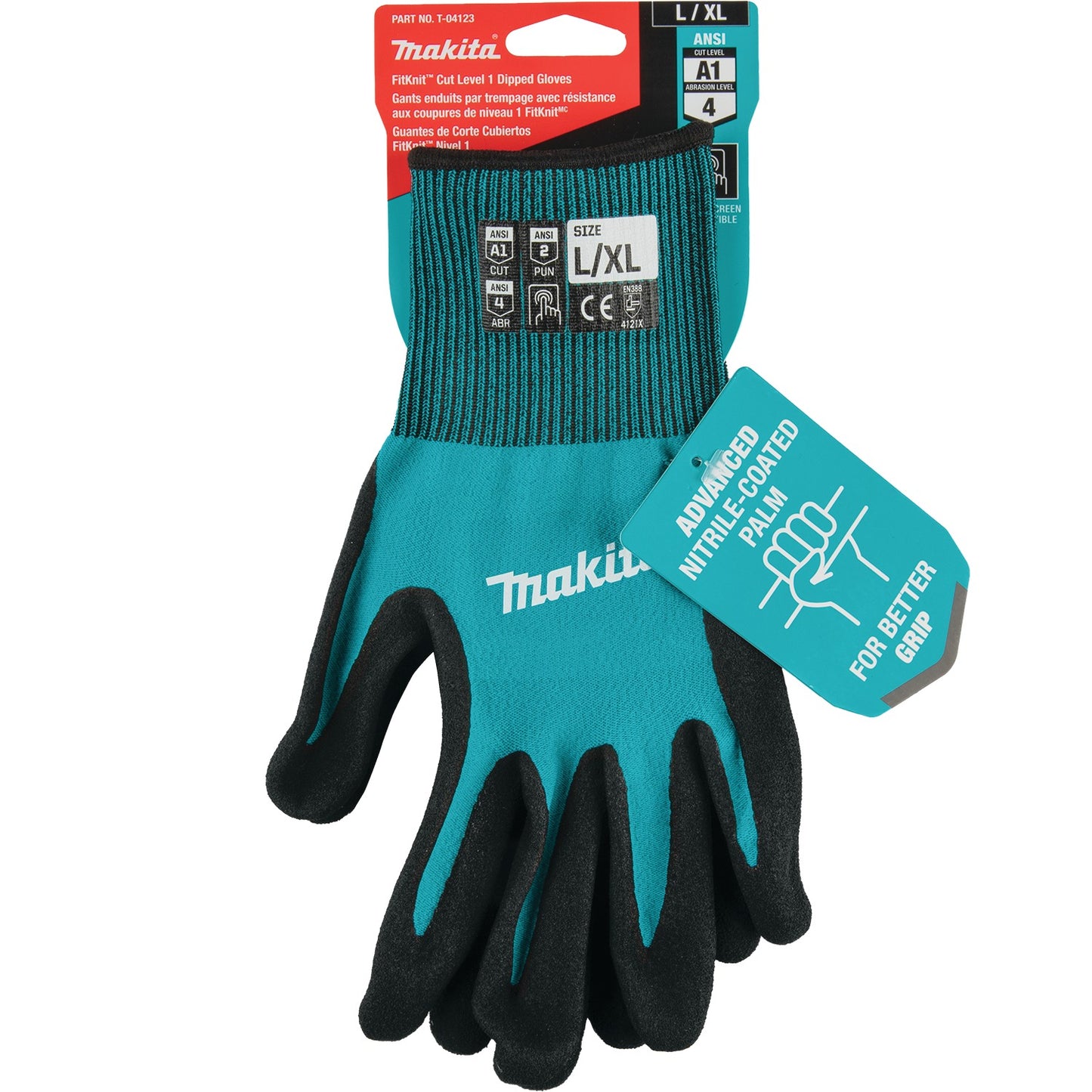 Makita T-04123 FitKnit™ Cut Level 1 Nitrile Coated Dipped Gloves (Large/X‑Large)