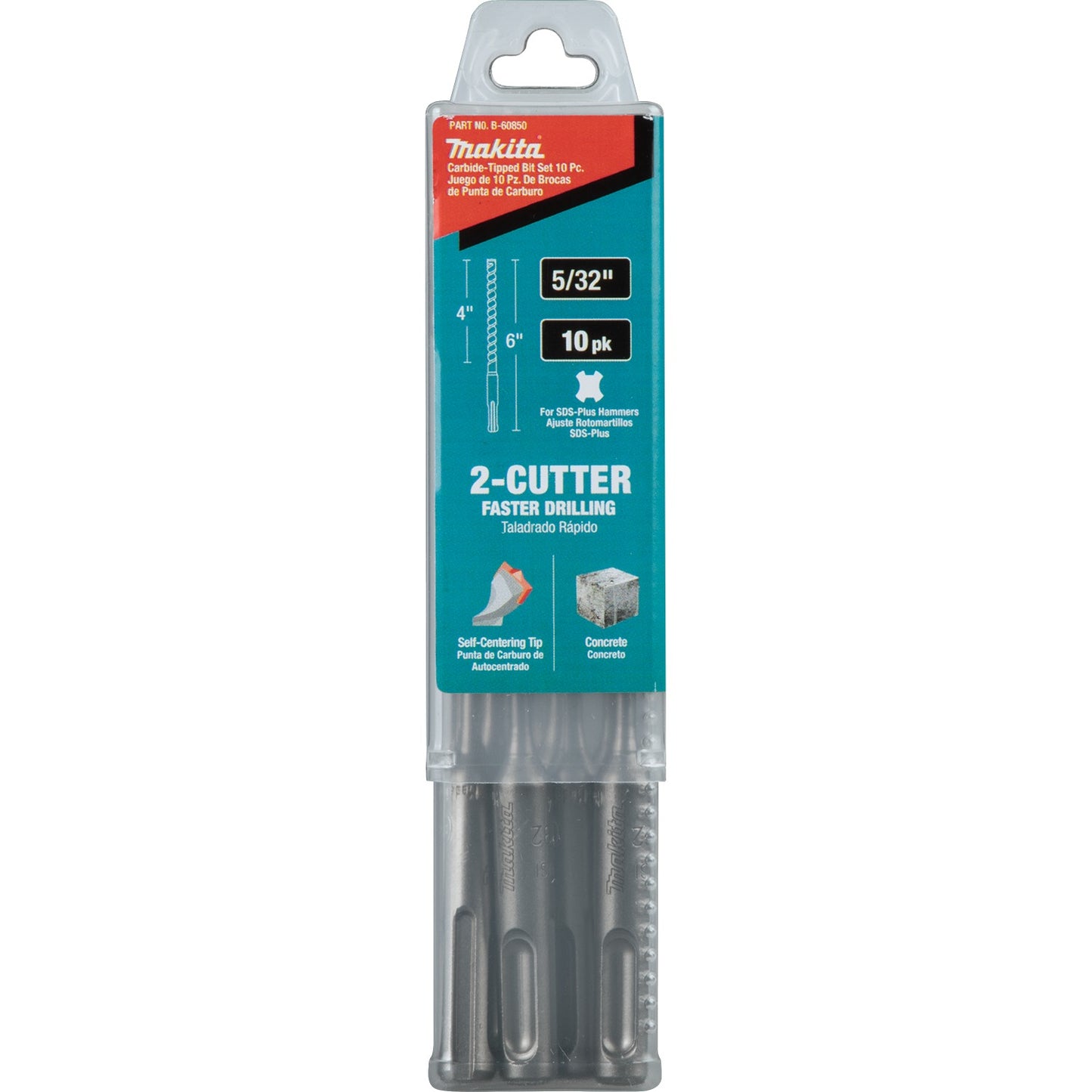 Makita B-60850 5/32" x 6" SDS‑PLUS Bit, 2‑Cutter, 10/pk