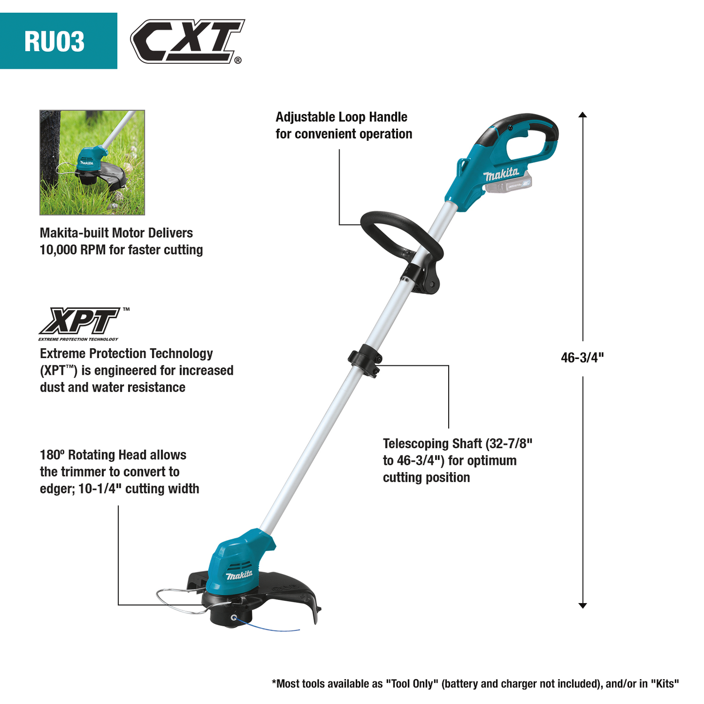 Makita RU03Z 12V Max Cxt® Lithiumion Cordless String Trimmer, Tool Only