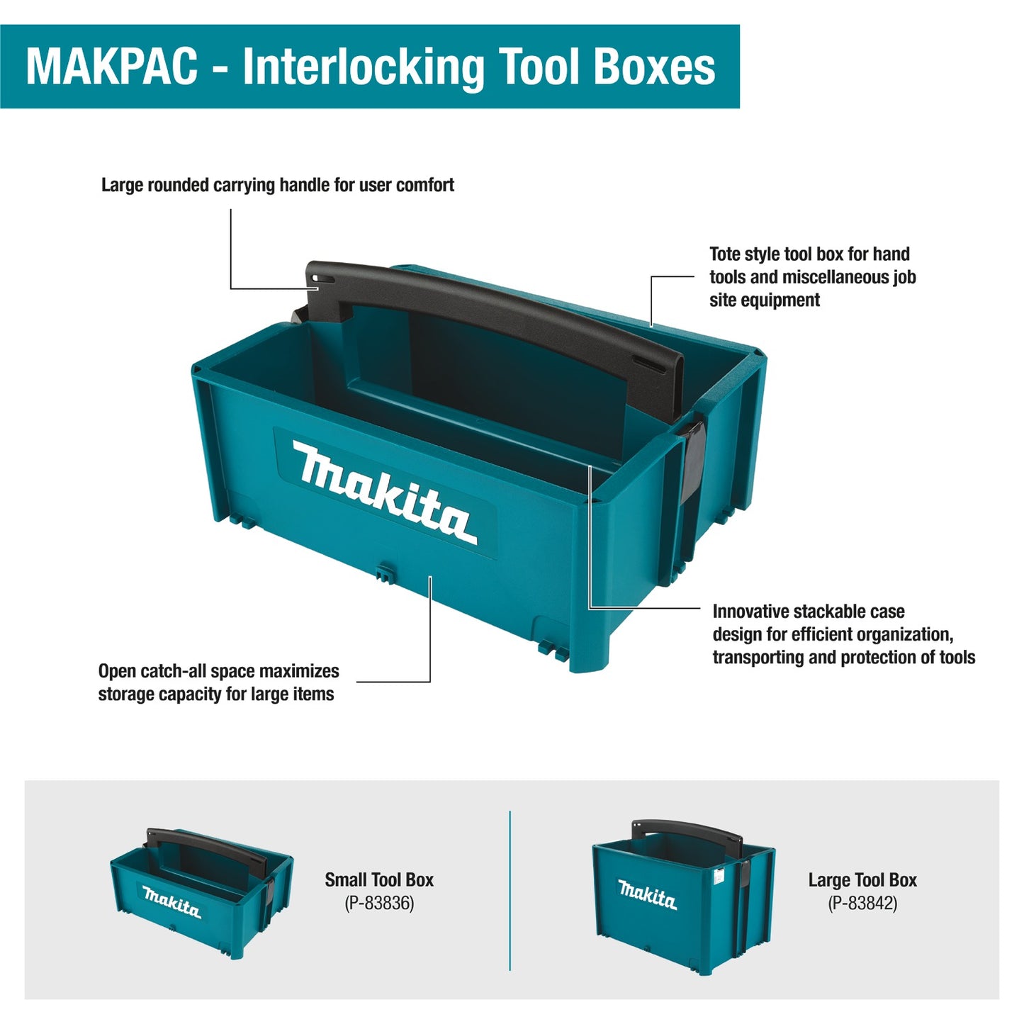 Makita P-83842 MAKPAC Interlocking Tool Box, Large, 10" x 15‑1/2" x 11‑1/2"