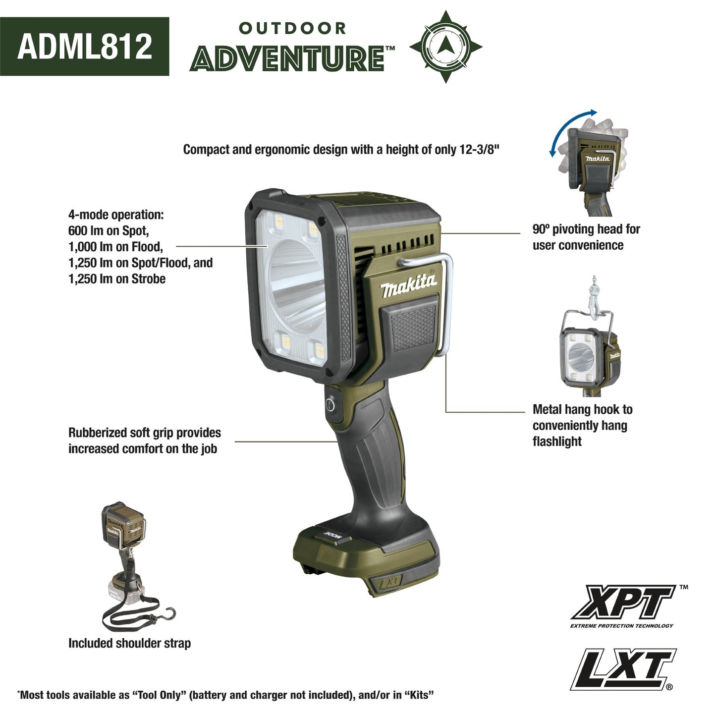 Makita ADML812 Outdoor Adventure™ 18V LXT® L.E.D. Flashlight/Spotlight, Light Only
