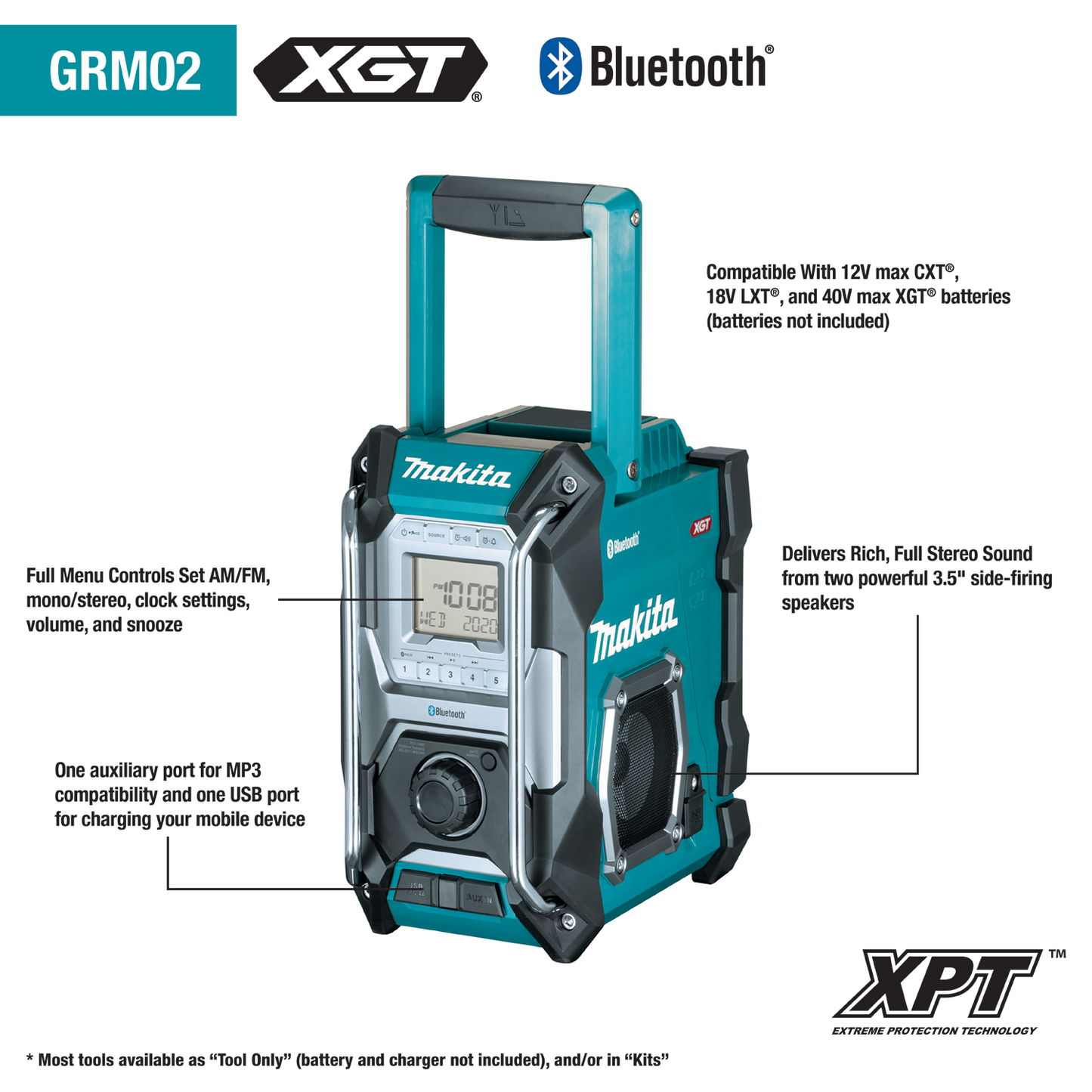 Makita GRM02 40V max XGT® Cordless/Corded Bluetooth® Job Site Radio, Tool Only