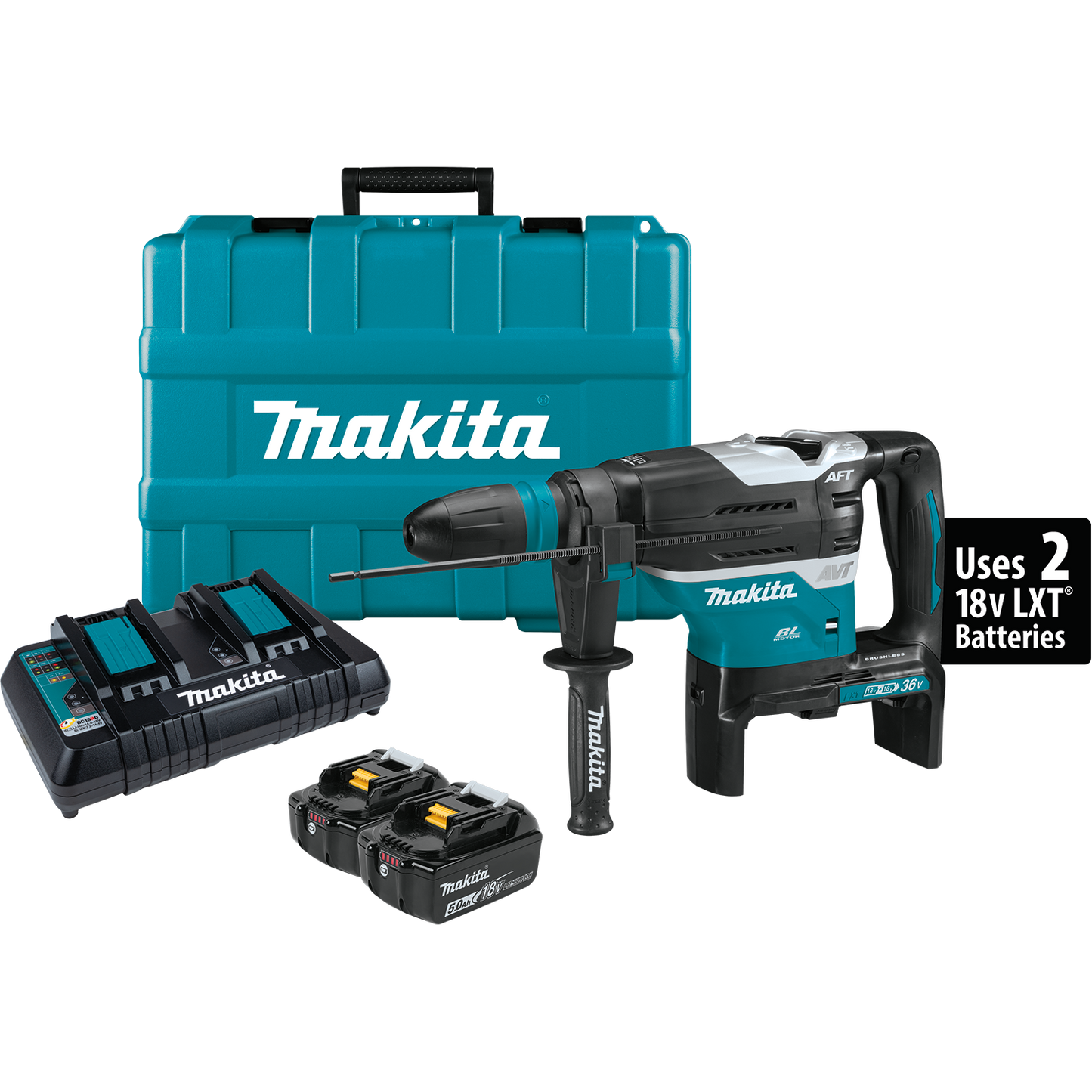 Makita XRH07PTUN 36V (18V X2) LXT® Brushless 1‑9/16" SDS‑MAX Advanced AVT® Rotary Hammer Kit, AFT®, AWS® (5.0Ah)