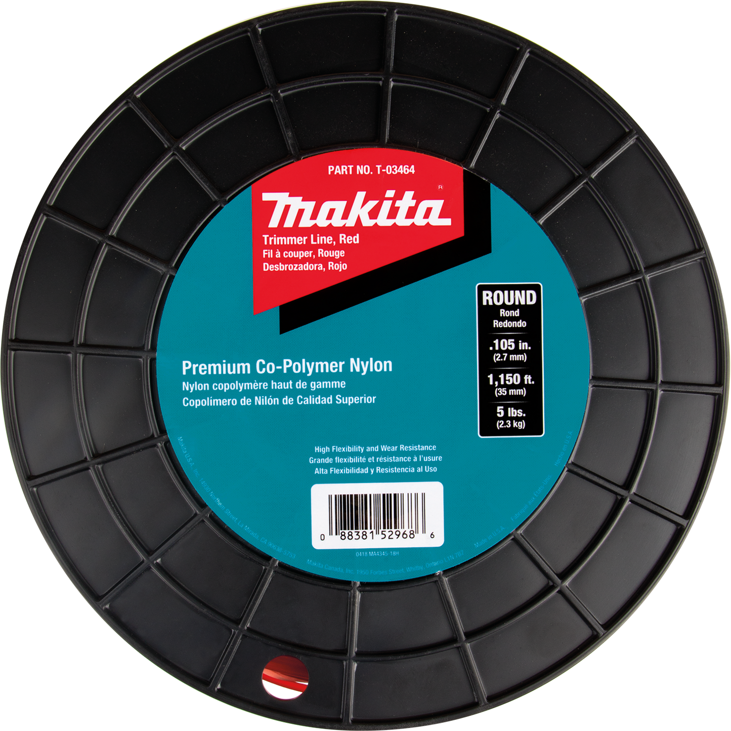 Makita T-03464 Round Trimmer Line, 0.105”, Red, 1,150’, 5 lbs.