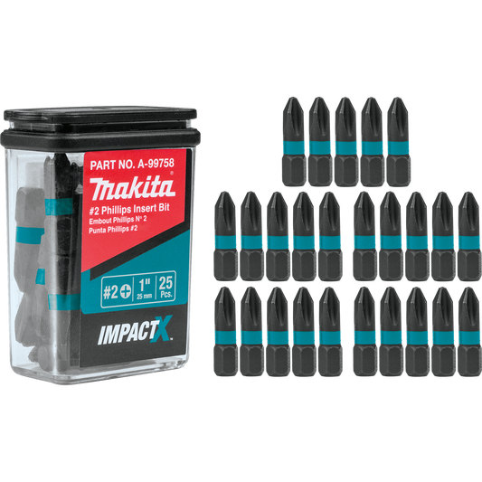 Makita A-99758 ImpactX™ #2 Phillips 1″ Insert Bit, 25/pk
