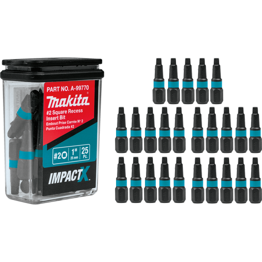 Makita A-99770 ImpactX™ #2 Square Recess 1″ Insert Bit, 25/pk