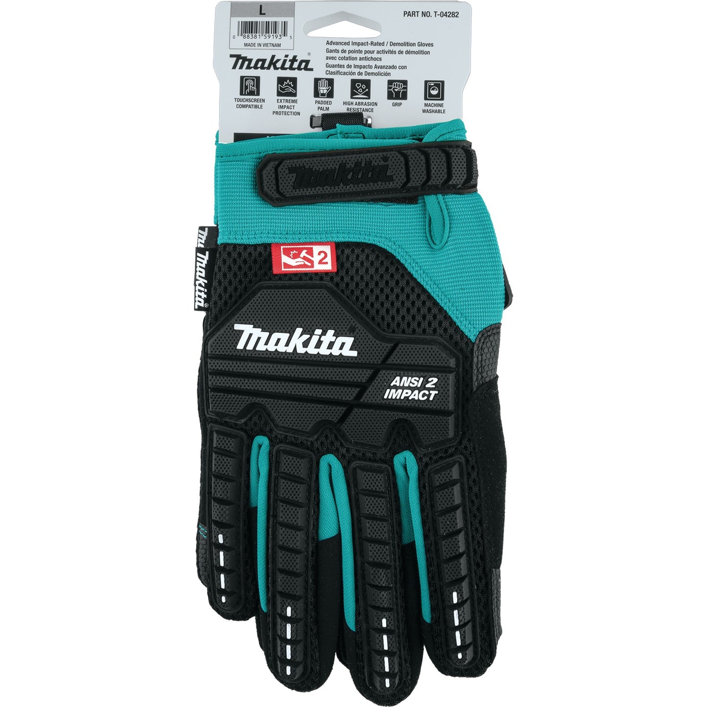 Makita T-04282 Advanced ANSI 2 Impact‑Rated Demolition Gloves (Large)