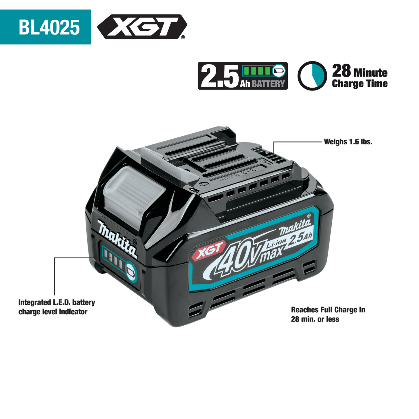 Makita GT400M1D1 40V max XGT® Brushless Cordless 4‑Pc. Combo Kit (2.5Ah/4.0Ah)