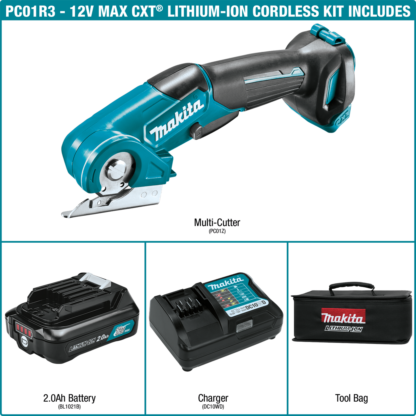 Makita PC01R3 12V max CXT® Lithium‑Ion Cordless Multi‑Cutter Kit (2.0Ah)