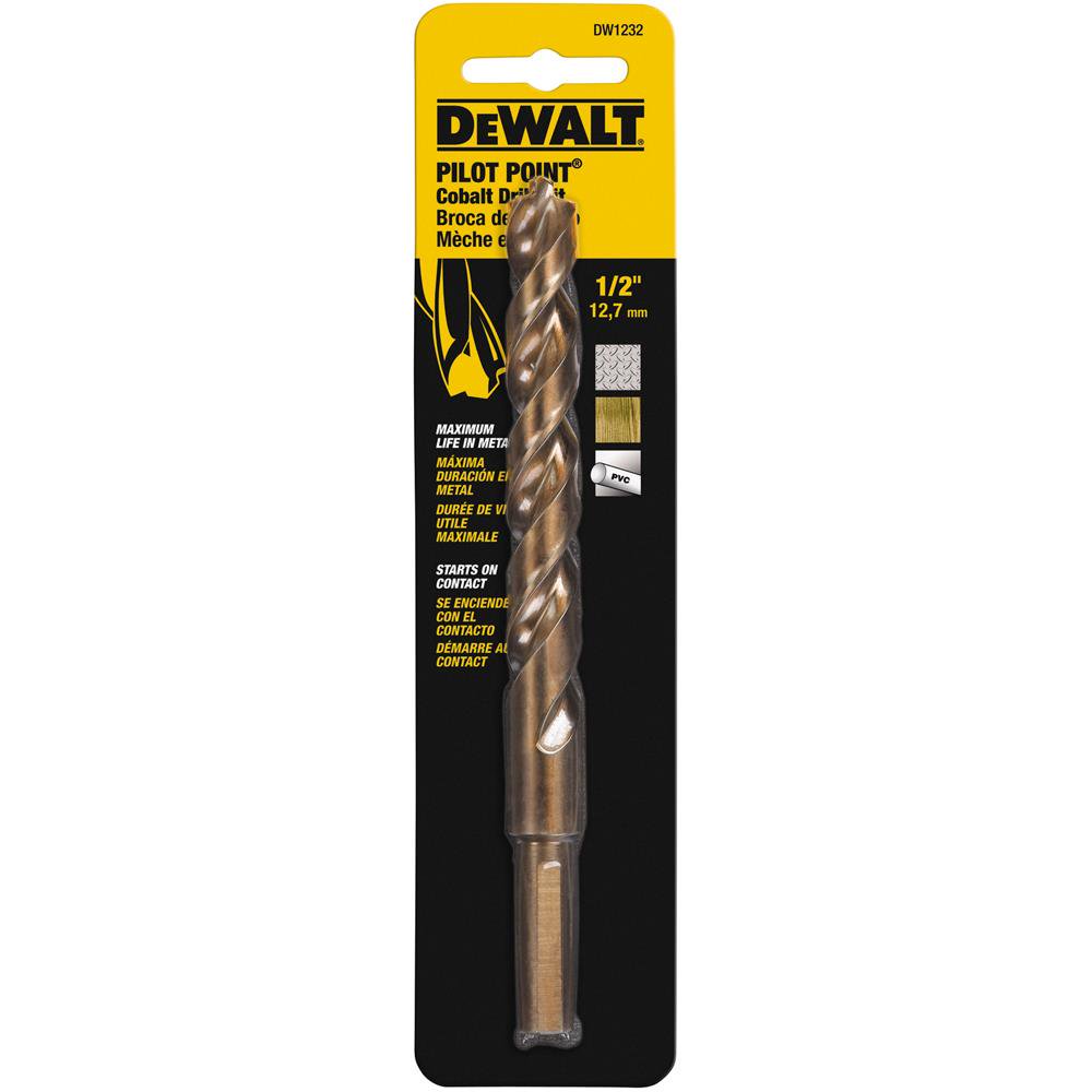 Dewalt DW1232 1/2 In. Cobalt Alloy Steel Pilot Point® Drill Bit (Bulk 6)