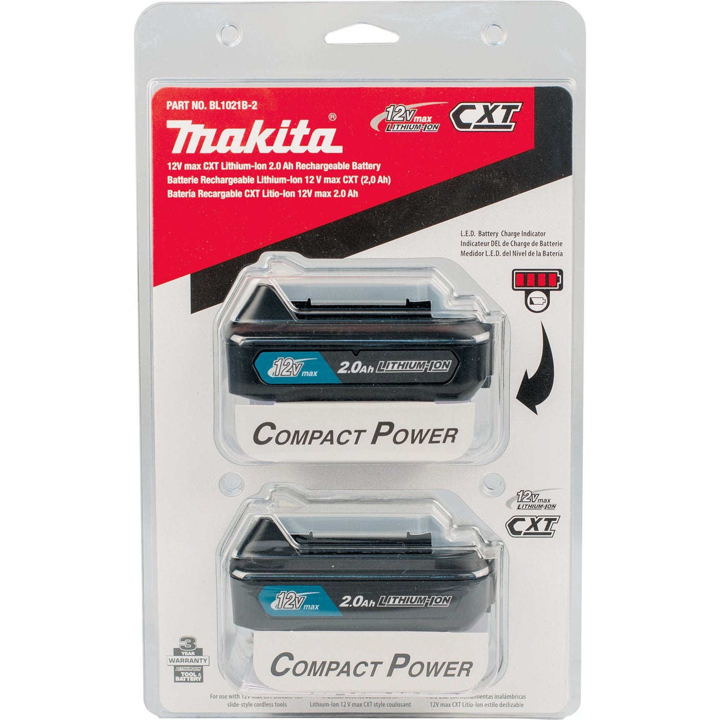 Makita BL1021B-2 12V max CXT® Lithium‑Ion 2.0Ah Battery, 2/pk