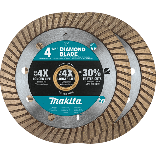 Makita B-69705 4‑1/2" Diamond Blade, Turbo, General Purpose, 2/pk