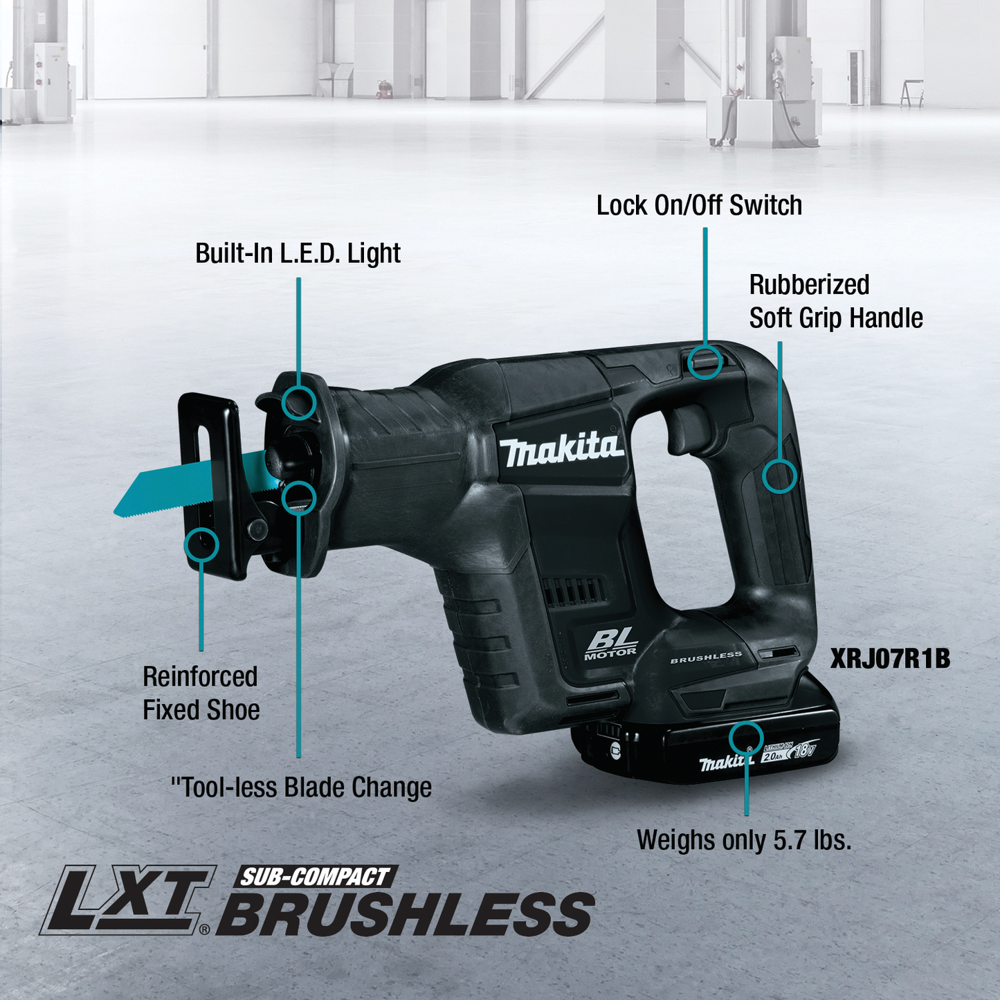 Makita XRJ07R1B 18V LXT® Lithium‑Ion Sub‑Compact Brushless Cordless Recipro Saw Kit (2.0Ah)