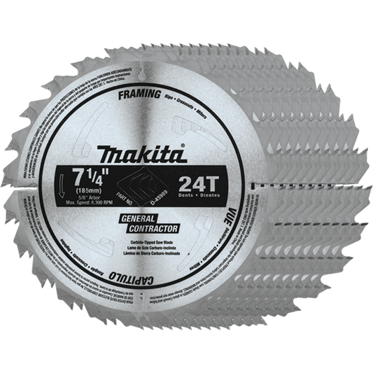 Makita D-45989-10 7‑1/4" 24T Carbide‑Tipped Circular Saw Blade, Framing/General Purpose, 10/pk