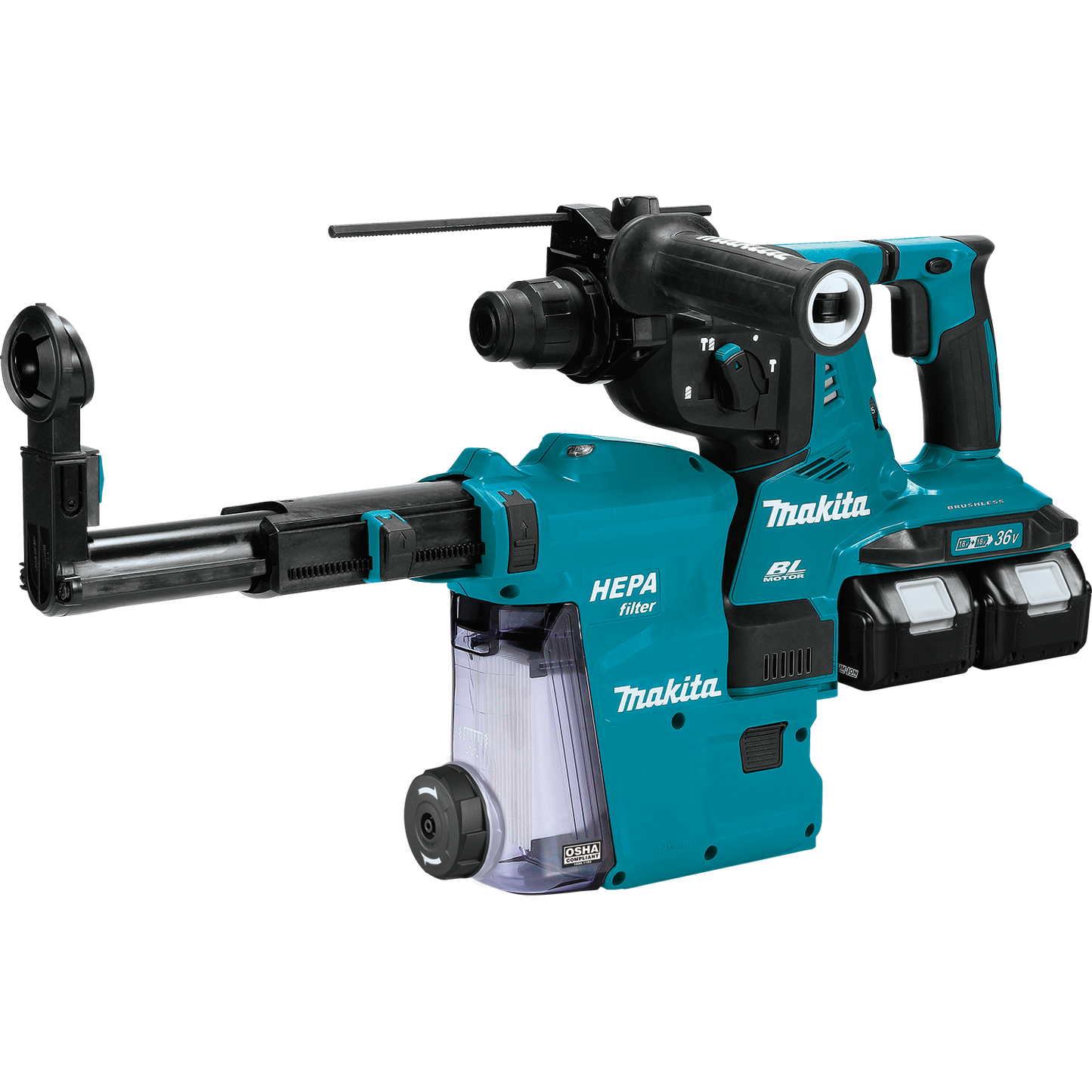 Makita XRH10PTW 36V (18V X2) LXT® Brushless 1‑1/8" SDS‑PLUS AVT® Rotary Hammer Kit, w/ HEPA Dust Extractor, AFT®, AWS® Capable (5.0Ah)