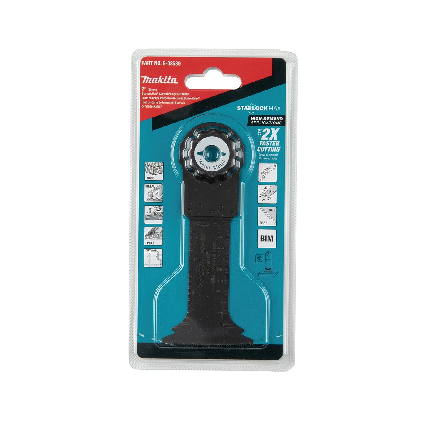 Makita E-08539 StarlockMax® Oscillating Multi‑Tool 2" Bi‑Metal Curved Plunge Cut Blade