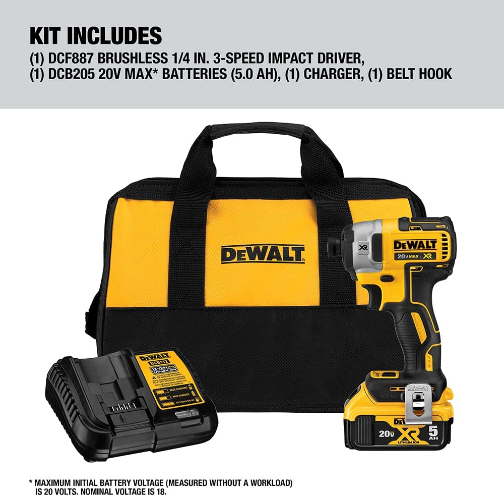 Dewalt DCF887P1 20V Max* Xr® 1/4 In 3-Speed Impact Driver Kit