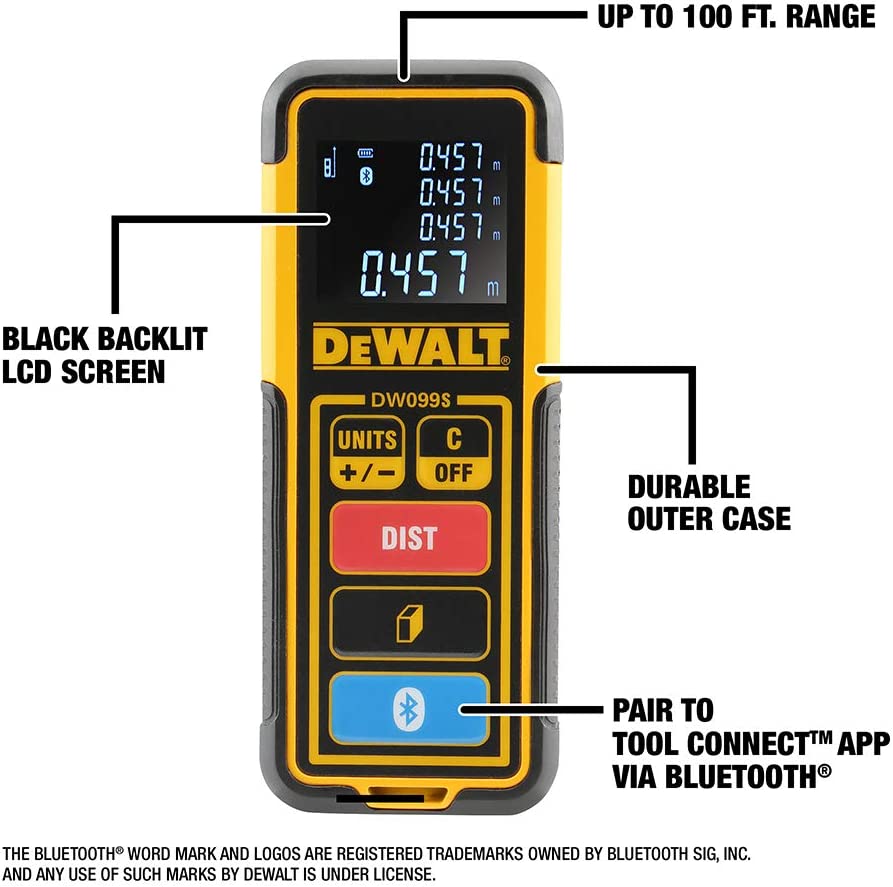 Dewalt DW099S Tool Connect 100 Ft Laser Distance Measurer