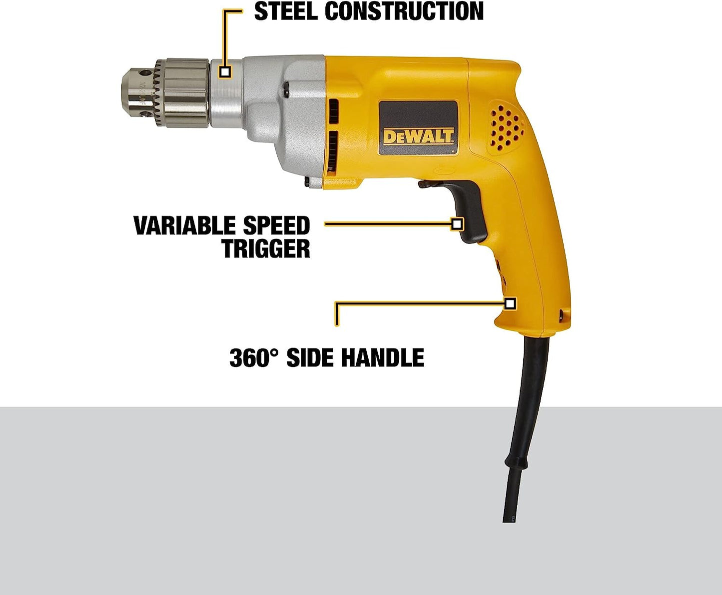 Dewalt DW223G 3/8" Vsr Heavy Duty Drill 0-1200Rpm-3