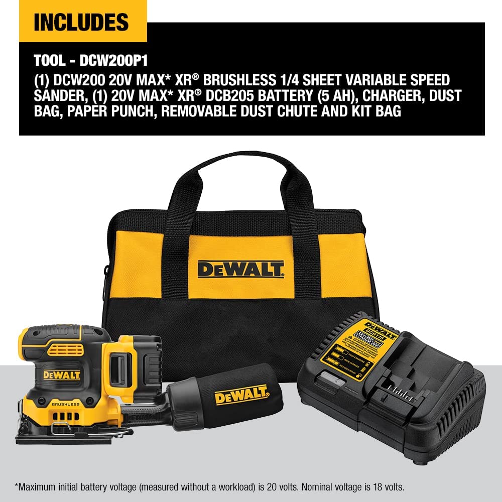 Dewalt DCW200P1 20V Max* Xr® Cordless 1/4 Sheet Variable Speed Sander Kit (5.0 Ah Battery)